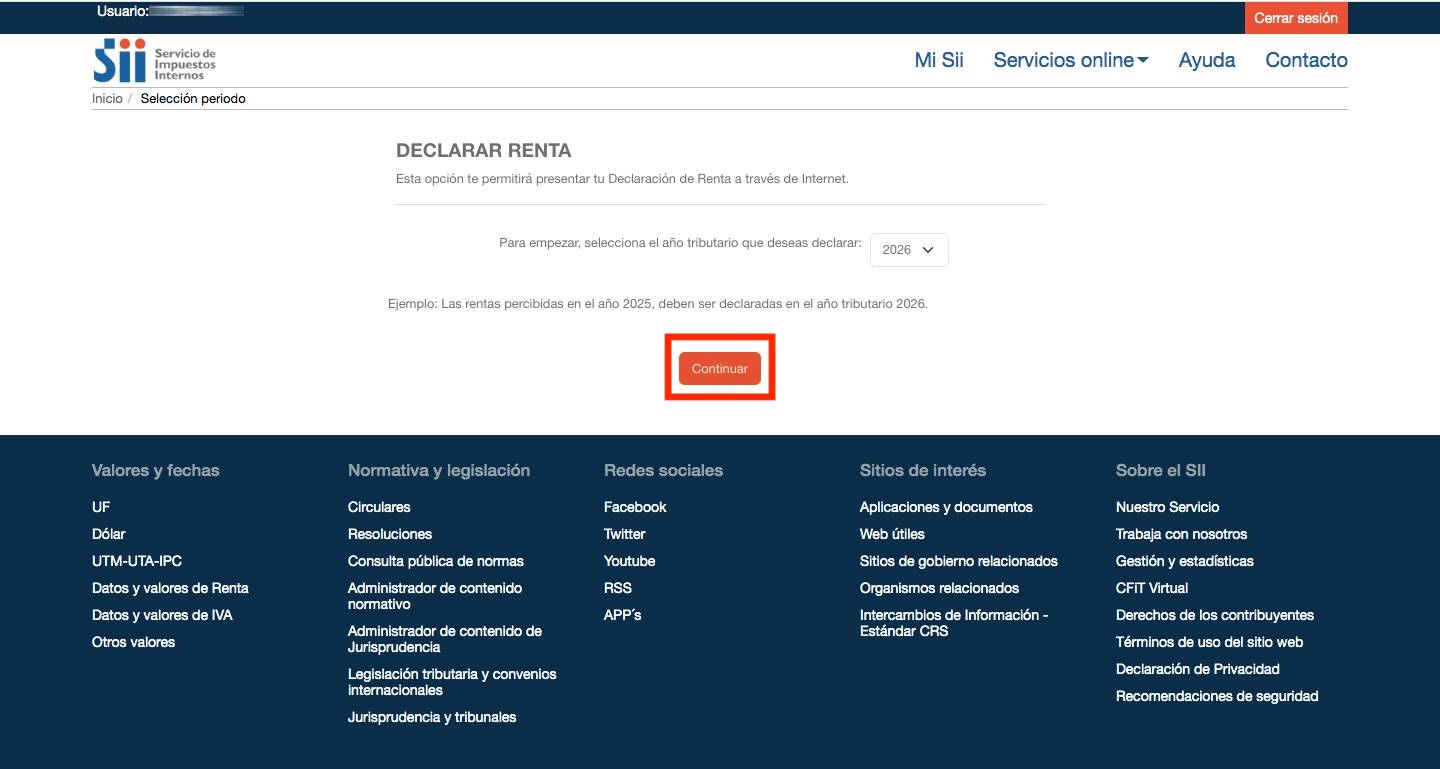 Paso 1 formulario 22 SII