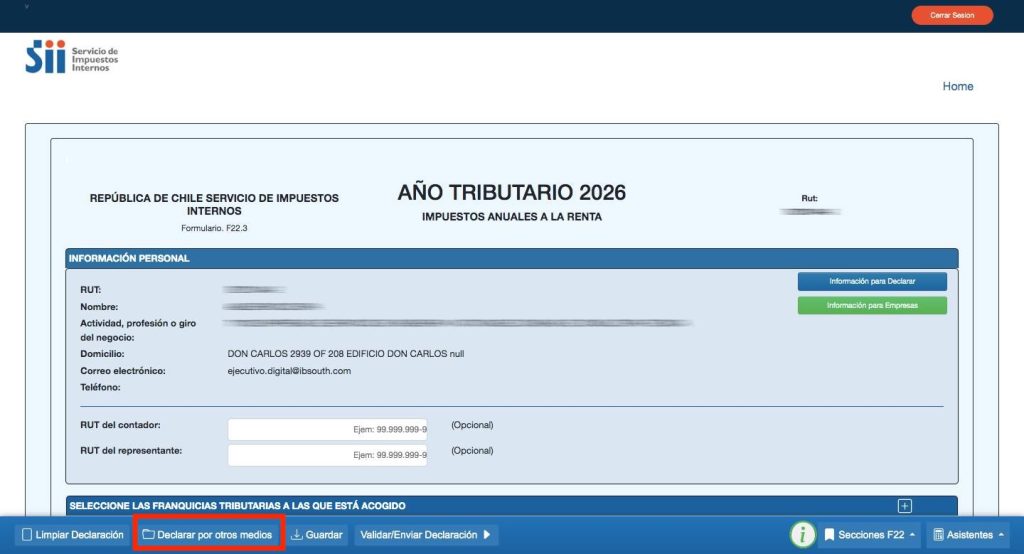Paso 4 formulario 22 SII Chile