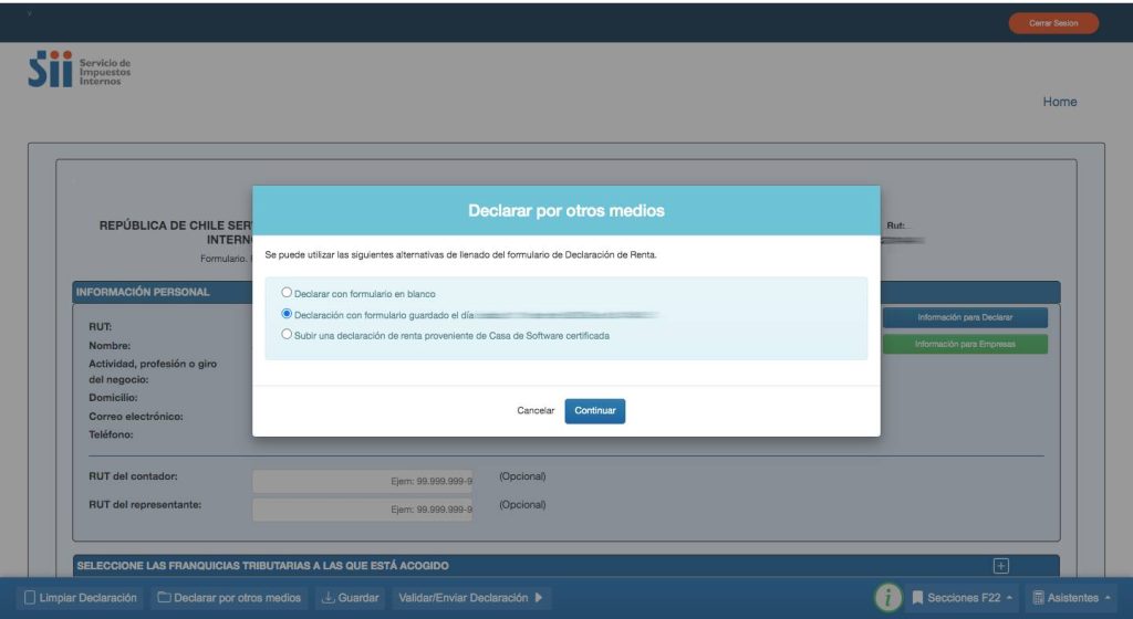 Paso 5 formulario 22 SII Chile