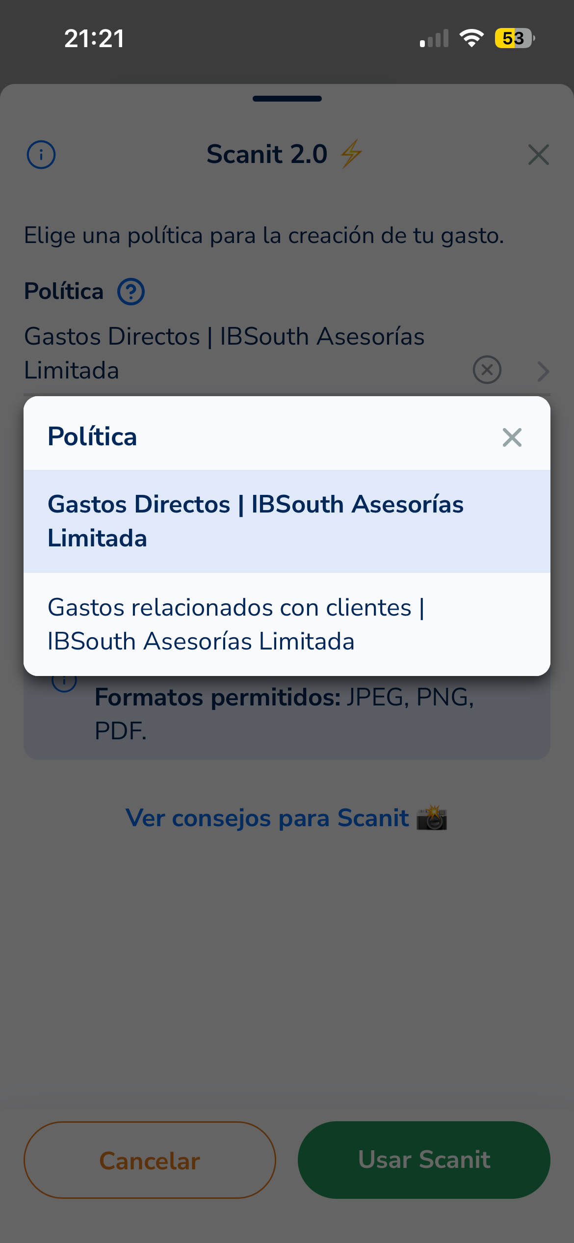 Listado de políticas disponibles
