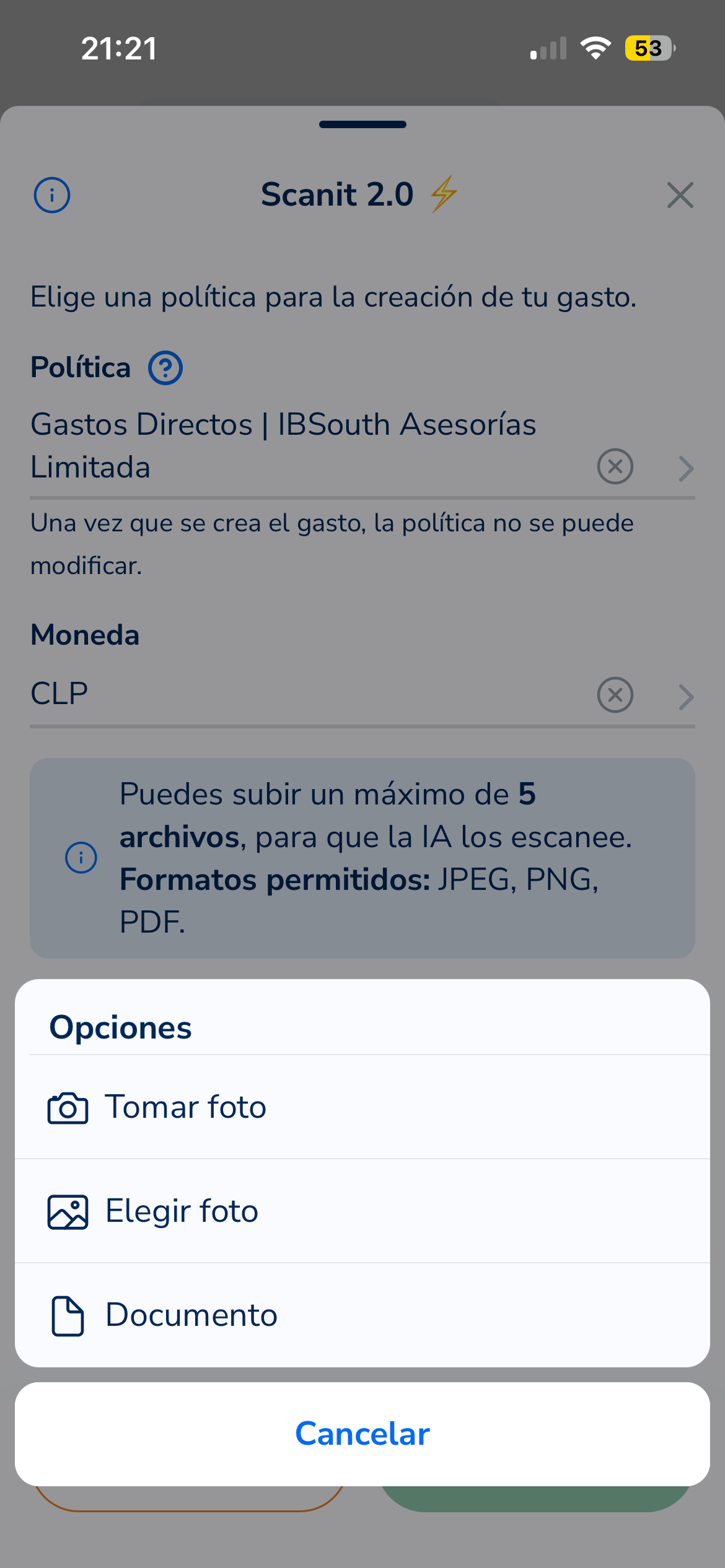 Opciones para subir imagen