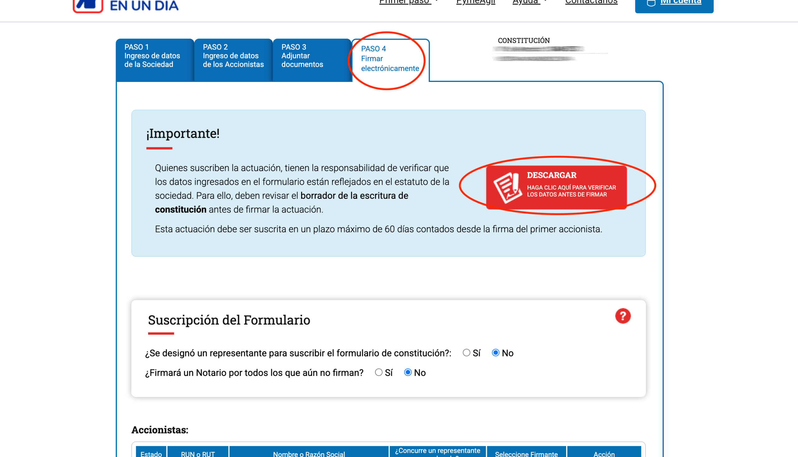 Paso 4 Firmar electrónicamente con el botón Descargar para verificar los datos